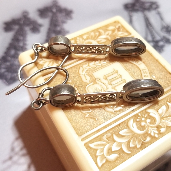 VTG Moonstone Long Sterling Silver Filigree Artisan Earrings - Picture 6 of 7